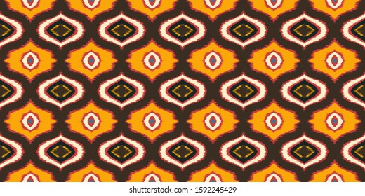 Ikat geometric folklore ornament with diamonds. Tribal ethnic vector texture. Seamless striped pattern in Aztec style. Folk embroidery. Indian, Scandinavian, Gypsy, Mexican, African rug. 