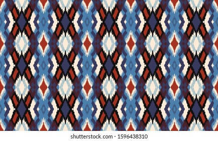Ikat geometric folklore ornament with diamonds. Tribal ethnic vector texture. Seamless striped pattern in Aztec style. Folk embroidery. Indian, Scandinavian, Gypsy, Mexican, African rug.