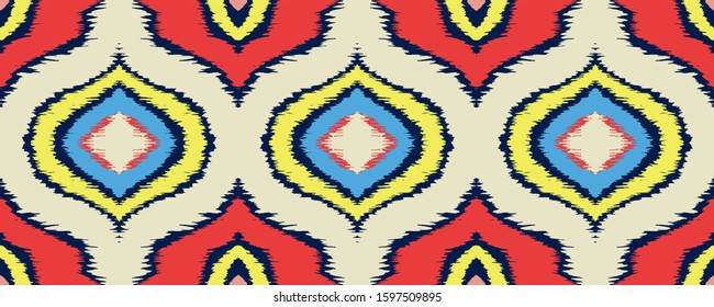 Ikat geometric folklore ornament with diamonds. Tribal ethnic vector texture. Seamless striped pattern in Aztec style. Folk embroidery. Indian, Scandinavian, Gypsy, Mexican, African rug. 