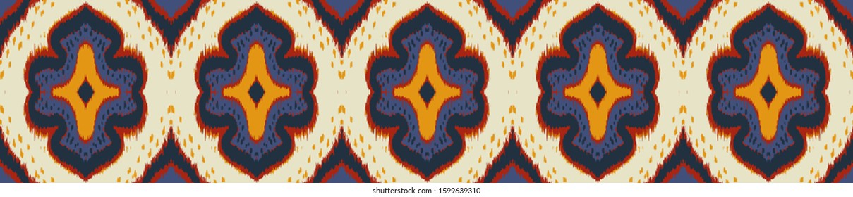 Ikat geometric folklore ornament with diamonds. Damask rug. Tribal ethnic vector texture. Persian geo print. Seamless pattern in Aztec style. Folk embroidery. Gypsy, Mexican, African print. 