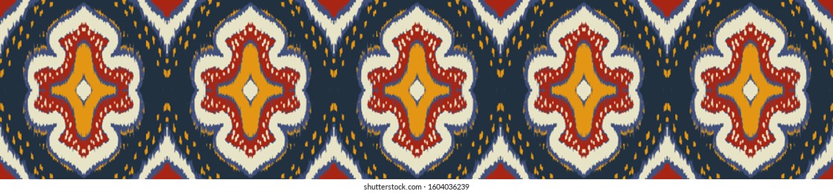 Ikat geometric folklore ornament with diamonds. Damask rug. Tribal ethnic vector texture. Persian geo print. Seamless pattern in Aztec style. Folk embroidery. Gypsy, Mexican, African print. 