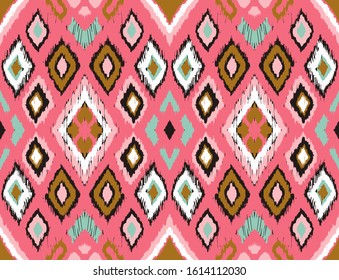 Ikat geometric folklore ornament with diamonds. Tribal ethnic vector texture. Seamless striped pattern in Aztec style. Folk embroidery. Indian, Scandinavian, Gypsy, Mexican, African rug. 