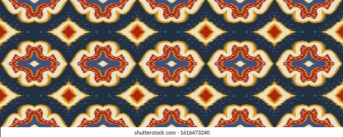 Ikat geometric folklore ornament with diamonds. Damask rug. Tribal ethnic vector texture. Persian geo print. Seamless pattern in Aztec style. Folk embroidery. Gypsy, Mexican, African print. 