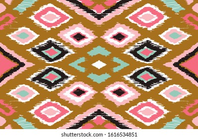 Ikat geometric folklore ornament with diamonds. Tribal ethnic vector texture. Seamless striped pattern in Aztec style. Folk embroidery. Indian, Scandinavian, Gypsy, Mexican, African rug. 