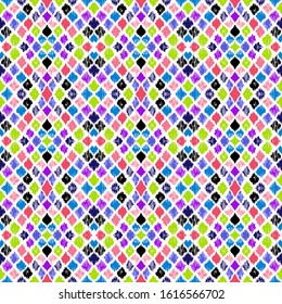 Ikat geometric folklore ornament with diamonds. Tribal ethnic vector texture. Seamless striped pattern in Aztec style. Folk embroidery. Indian, Scandinavian, Gypsy, Mexican, African rug.