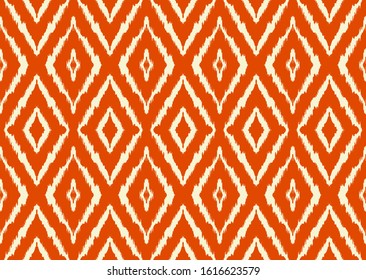 Ikat geometric folklore ornament with diamonds. Tribal ethnic vector texture. Seamless striped pattern in Aztec style. Folk embroidery. Indian, Scandinavian, Gypsy, Mexican, African rug.