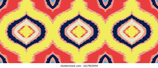 Ikat geometric folklore ornament with diamonds. Tribal ethnic vector texture. Seamless striped pattern in Aztec style. Folk embroidery. Indian, Scandinavian, Gypsy, Mexican, African rug. 
