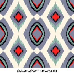 Ikat geometric folklore ornament with diamonds. Tribal ethnic vector texture.