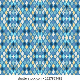 Ikat geometric folklore ornament with diamonds. Tribal ethnic vector texture. Seamless striped pattern in Aztec style. Folk embroidery. Indian, Scandinavian, Gypsy, Mexican, African rug.