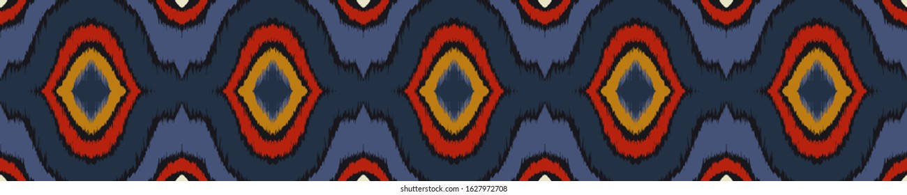 Ikat geometric folklore ornament with diamonds. Tribal ethnic vector texture. Seamless striped pattern in Aztec style. Folk embroidery. Indian, Scandinavian, Gypsy, Mexican, African rug. 