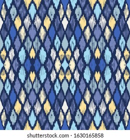 Ikat geometric folklore ornament with diamonds. Tribal ethnic vector texture. Seamless striped pattern in Aztec style. Folk embroidery. Indian, Scandinavian, Gypsy, Mexican, African rug.