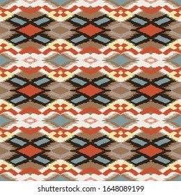Ikat geometric folklore ornament with diamonds. Tribal ethnic vector texture. Seamless striped pattern in Aztec style. Folk embroidery. Indian, Scandinavian, Gypsy, Mexican, African rug.