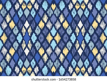 Ikat geometric folklore ornament with diamonds. Tribal ethnic vector texture. Seamless striped pattern in Aztec style. Folk embroidery. Indian, Scandinavian, Gypsy, Mexican, African rug.