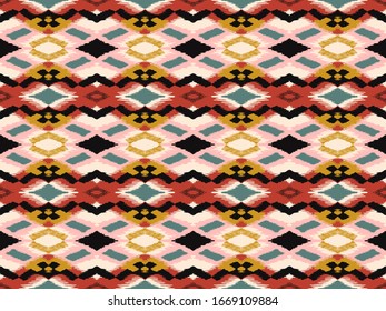 Ikat geometric folklore ornament with diamonds. Tribal ethnic vector texture. Seamless striped pattern in Aztec style. Folk embroidery. Indian, Scandinavian, Gypsy, Mexican, African rug.