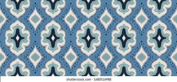 Ikat geometric folklore ornament with diamonds. Damask rug. Tribal ethnic vector texture. Persian geo print. Seamless pattern in Aztec style. Folk embroidery. Gypsy, Mexican, African print. 
