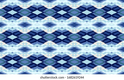 Ikat geometric folklore ornament with diamonds. Tribal ethnic vector texture. Seamless striped pattern in Aztec style. Folk embroidery. Indian, Scandinavian, Gypsy, Mexican, African rug.