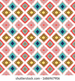 Ikat geometric folklore ornament with diamonds. Tribal ethnic vector texture. Seamless striped pattern in Aztec style. Folk embroidery. Indian, Scandinavian, Gypsy, Mexican, African rug.