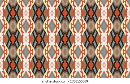 Ikat geometric folklore ornament with diamonds. Tribal ethnic vector texture. Seamless striped pattern in Aztec style. Folk embroidery. Indian, Scandinavian, Gypsy, Mexican, African rug.