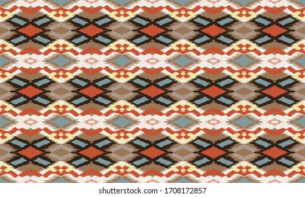 Ikat geometric folklore ornament with diamonds. Tribal ethnic vector texture. Seamless striped pattern in Aztec style. Folk embroidery. Indian, Scandinavian, Gypsy, Mexican, African rug.