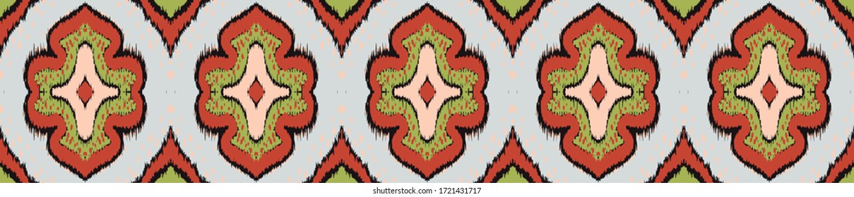 Ikat geometric folklore ornament with diamonds. Damask rug. Tribal ethnic vector texture. Persian geo print. Seamless pattern in Aztec style. Folk embroidery. Gypsy, Mexican, African print. 