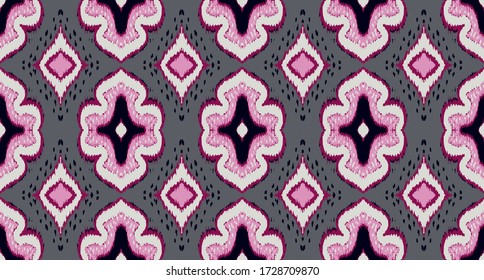 Ikat geometric folklore ornament with diamonds. Damask rug. Tribal ethnic vector texture. Persian geo print. Seamless pattern in Aztec style. Folk embroidery. Gypsy, Mexican, African print. 
