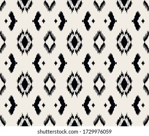 Ikat geometric folklore ornament with diamonds. Tribal ethnic vector texture. Seamless striped pattern in Aztec style. Folk embroidery. Indian, Scandinavian, Gypsy, Mexican, African rug.