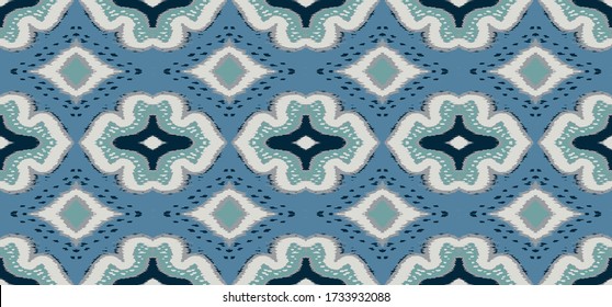 Ikat geometric folklore ornament with diamonds. Damask rug. Tribal ethnic vector texture. Persian geo print. Seamless pattern in Aztec style. Folk embroidery. Gypsy, Mexican, African print. 