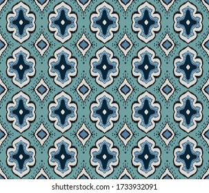 Ikat geometric folklore ornament with diamonds. Damask rug. Tribal ethnic vector texture. Persian geo print. Seamless pattern in Aztec style. Folk embroidery. Gypsy, Mexican, African print. 
