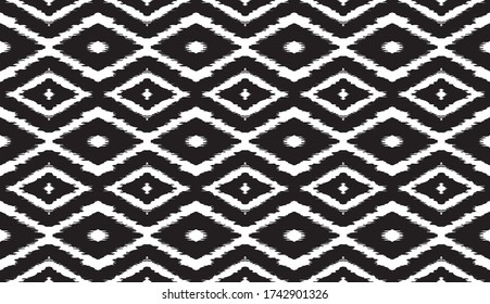 Ikat geometric folklore ornament with diamonds. Tribal ethnic vector texture. Seamless striped pattern in Aztec style. Folk embroidery. Indian, Scandinavian, Gypsy, Mexican, African rug.