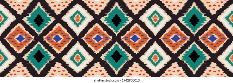 Ikat geometric folklore ornament with diamonds. Tribal ethnic vector texture. Seamless striped pattern in Aztec style. Folk embroidery. Indian, Scandinavian, Gypsy, Mexican, African rug.