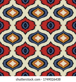 Ikat geometric folklore ornament with diamonds. Tribal ethnic vector texture. Seamless striped pattern in Aztec style. Folk embroidery. Indian, Scandinavian, Gypsy, Mexican, African rug. 