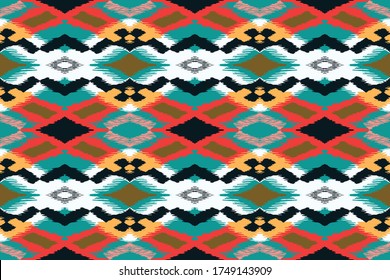 Ikat geometric folklore ornament with diamonds. Tribal ethnic vector texture. Seamless striped pattern in Aztec style. Folk embroidery. Indian, Scandinavian, Gypsy, Mexican, African rug.