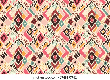 Ikat geometric folklore ornament with diamonds. Tribal ethnic vector texture. Seamless striped pattern in Aztec style. Folk embroidery. Indian, Scandinavian, Gypsy, Mexican, African rug. 