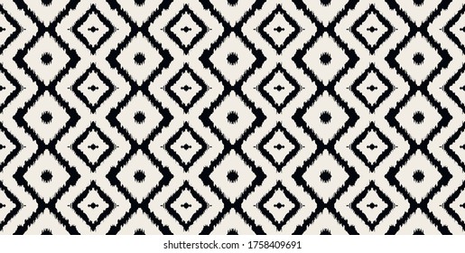 Ikat geometric folklore ornament with diamonds. Tribal ethnic vector texture. Seamless striped pattern in Aztec style. Folk embroidery. Indian, Scandinavian, Gypsy, Mexican, African rug.