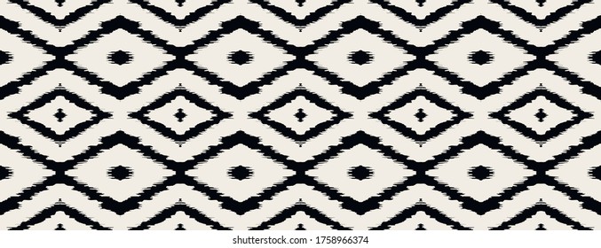 Ikat geometric folklore ornament with diamonds. Tribal ethnic vector texture. Seamless striped pattern in Aztec style. Folk embroidery. Indian, Scandinavian, Gypsy, Mexican, African rug.