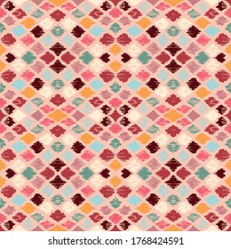 Ikat geometric folklore ornament with diamonds. Tribal ethnic vector texture. Seamless striped pattern in Aztec style. Folk embroidery. Indian, Scandinavian, Gypsy, Mexican, African rug.