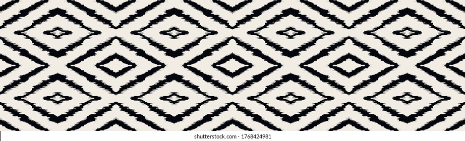 Ikat geometric folklore ornament with diamonds. Tribal ethnic vector texture. Seamless striped pattern in Aztec style. Folk embroidery. Indian, Scandinavian, Gypsy, Mexican, African rug.