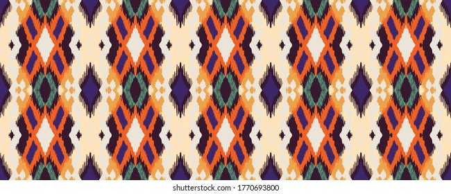 Ikat geometric folklore ornament with diamonds. Tribal ethnic vector texture. Seamless striped pattern in Aztec style. Folk embroidery. Indian, Scandinavian, Gypsy, Mexican, African rug.