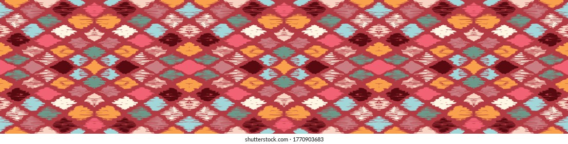 Ikat geometric folklore ornament with diamonds. Tribal ethnic vector texture. Seamless striped pattern in Aztec style. Folk embroidery. Indian, Scandinavian, Gypsy, Mexican, African rug.