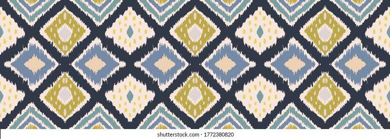 Ikat geometric folklore ornament with diamonds. Tribal ethnic vector texture. Seamless striped pattern in Aztec style. Folk embroidery. Indian, Scandinavian, Gypsy, Mexican, African rug.