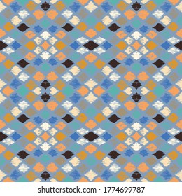 Ikat geometric folklore ornament with diamonds. Tribal ethnic vector texture. Seamless striped pattern in Aztec style. Folk embroidery. Indian, Scandinavian, Gypsy, Mexican, African rug.