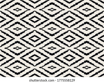 Ikat geometric folklore ornament with diamonds. Tribal ethnic vector texture. Seamless striped pattern in Aztec style. Folk embroidery. Indian, Scandinavian, Gypsy, Mexican, African rug.