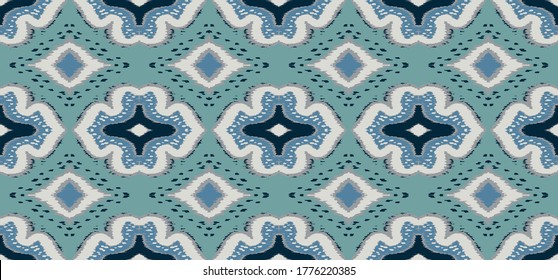 Ikat geometric folklore ornament with diamonds. Damask rug. Tribal ethnic vector texture. Persian geo print. Seamless pattern in Aztec style. Folk embroidery. Gypsy, Mexican, African print. 