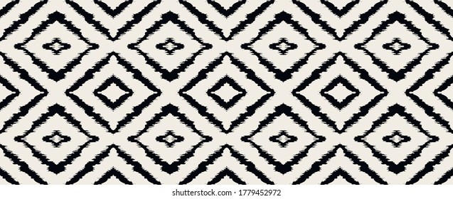 Ikat geometric folklore ornament with diamonds. Tribal ethnic vector texture. Seamless striped pattern in Aztec style. Folk embroidery. Indian, Scandinavian, Gypsy, Mexican, African rug.