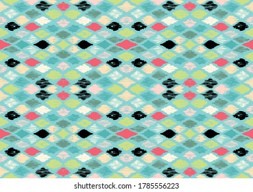 Ikat geometric folklore ornament with diamonds. Tribal ethnic vector texture. Seamless striped pattern in Aztec style. Folk embroidery. Indian, Scandinavian, Gypsy, Mexican, African rug.