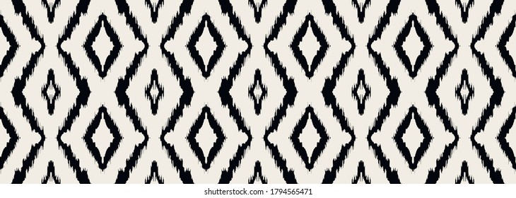 Ikat geometric folklore ornament with diamonds. Tribal ethnic vector texture. Seamless striped pattern in Aztec style. Folk embroidery. Indian, Scandinavian, Gypsy, Mexican, African rug.