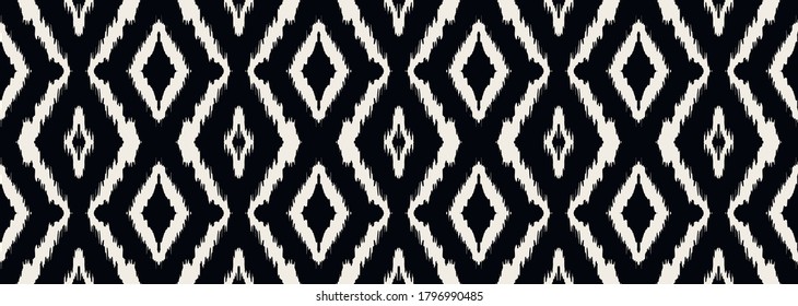 Ikat geometric folklore ornament with diamonds. Tribal ethnic vector texture. Seamless striped pattern in Aztec style. Folk embroidery. Indian, Scandinavian, Gypsy, Mexican, African rug.