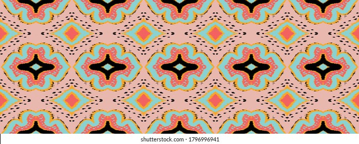 Ikat geometric folklore ornament with diamonds. Damask rug. Tribal ethnic vector texture. Persian geo print. Seamless pattern in Aztec style. Folk embroidery. Gypsy, Mexican, African print. 