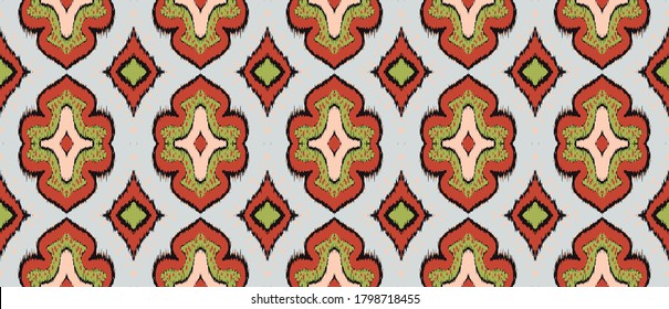 Ikat geometric folklore ornament with diamonds. Damask rug. Tribal ethnic vector texture. Persian geo print. Seamless pattern in Aztec style. Folk embroidery. Gypsy, Mexican, African print. 