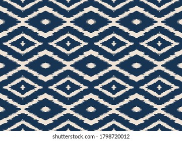 Ikat geometric folklore ornament with diamonds. Tribal ethnic vector texture. Seamless striped pattern in Aztec style. Folk embroidery. Indian, Scandinavian, Gypsy, Mexican, African rug.